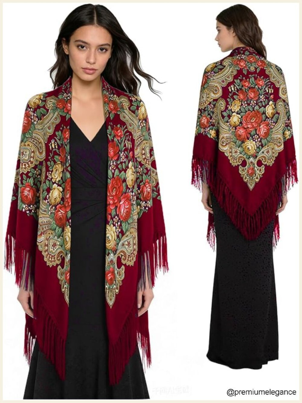 Extra Large Floral Print Pashmina Shawl Wrap Poncho Scarf for Women